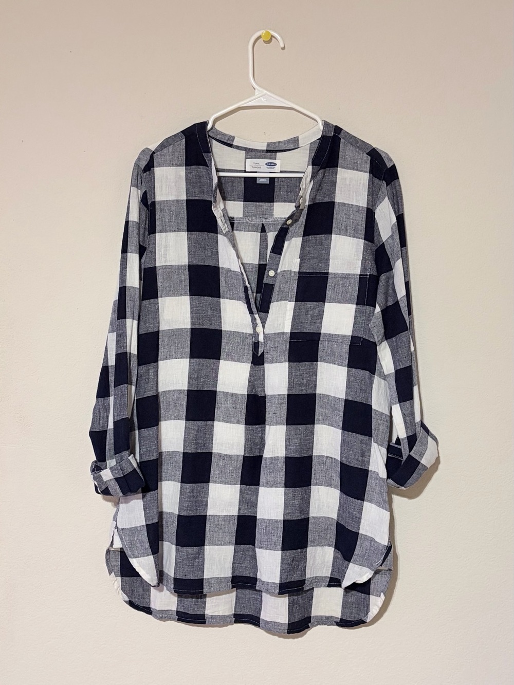 Old Navy White & Navy Blue Buffalo Plaid Tunic Shirt